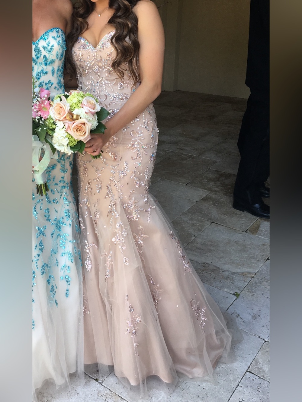 Blush Sequin Mermaid Prom Gown with Sweetheart Neckline